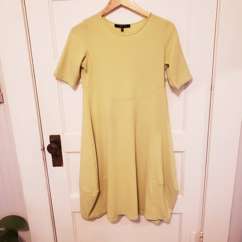 Jason by Comfy USA Chartreuse Lime Green Midi Dress with Sleeves